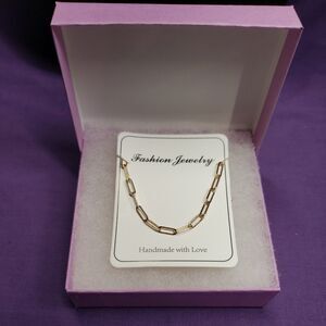 Dainty Gold Tone Paperclip Style Necklace, 16' Collar Length, on card, w/box